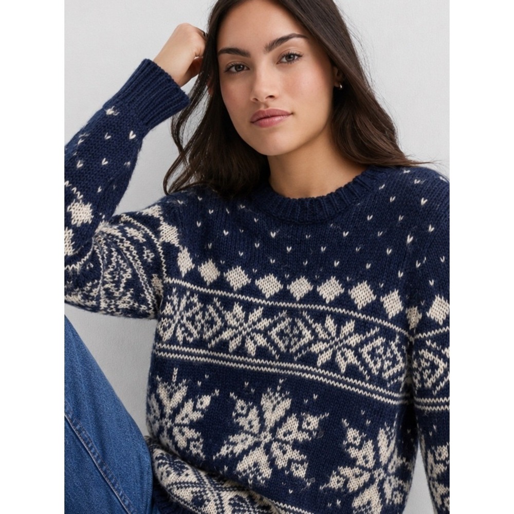 Lands' End Blue/Cream Oversized Crewneck Sweater